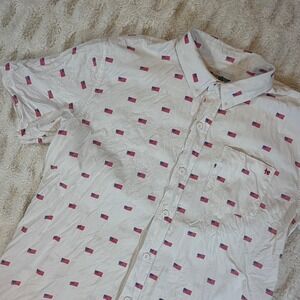 Tipsy Elves Mens XL American Flag Button Down Shirt Short Sleeve White Patriotic